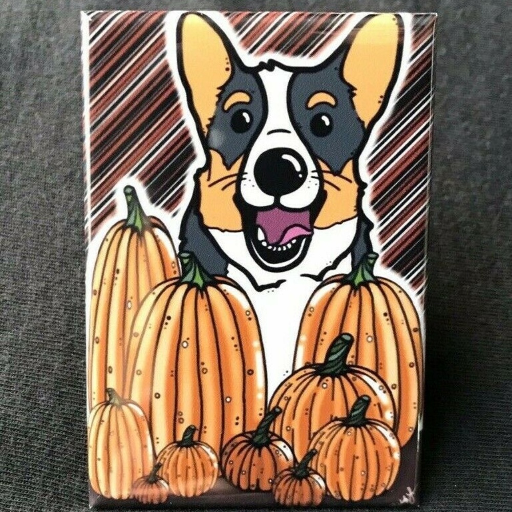 Tricolor Corgi Pumpkin Magnet Halloween Dog Decor